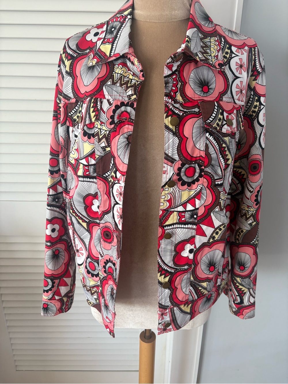 Russell Kemp Red Multi Floral Jean Jacket Size 12